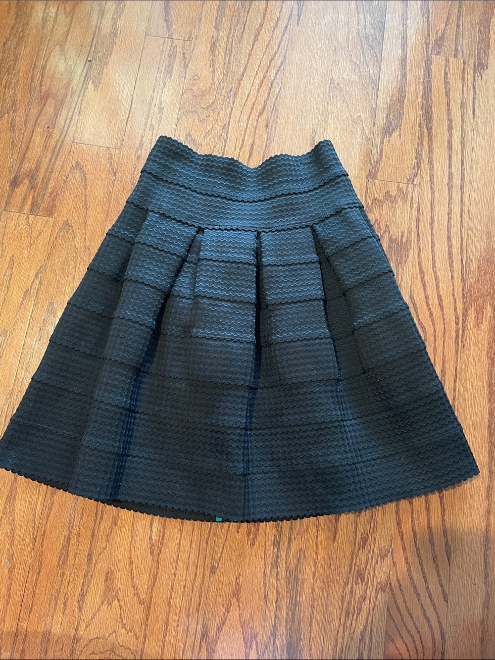 Black Textured Knit Flared Skirt